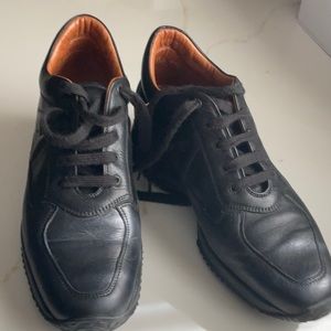 Antonio Bossi Mid Top Fashion Sneakers Sz 8 1/2 Black Leather - Laces, Italy
